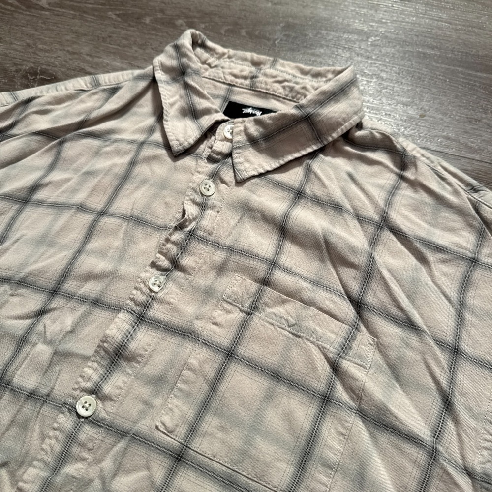 Stussy Shirt Womens Medium Plaid 100% Rayon Long Sleeve Button Up Pocket Y2K